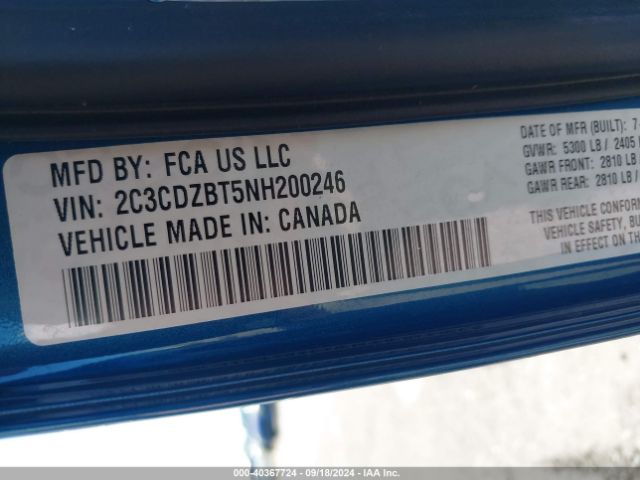 2C3CDZBT5NH200246 Dodge Challenger R/t
