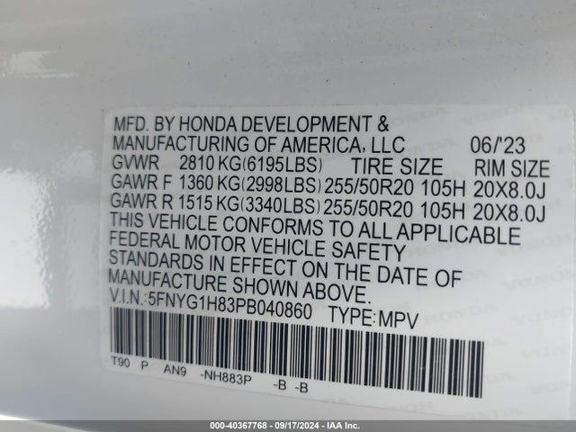 Honda Pilot Awd Elite 2023 5FNYG1H83PB040860 Image 9