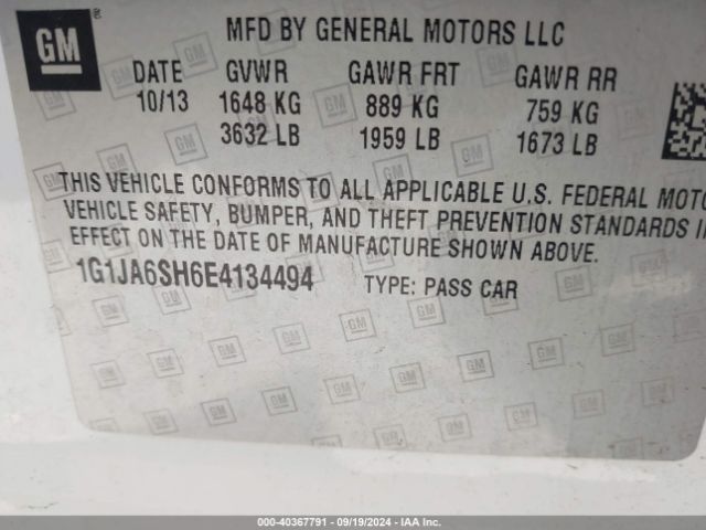 1G1JA6SH6E4134494 Chevrolet Sonic Ls Auto