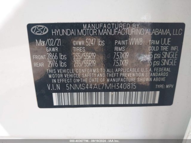 5NMS44AL7MH340815 Hyundai Santa Fe Limited