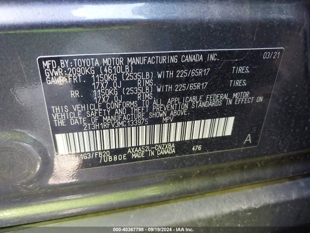 Toyota RAV4 LE 2021 2T3H1RFV3MC133975 Image 9