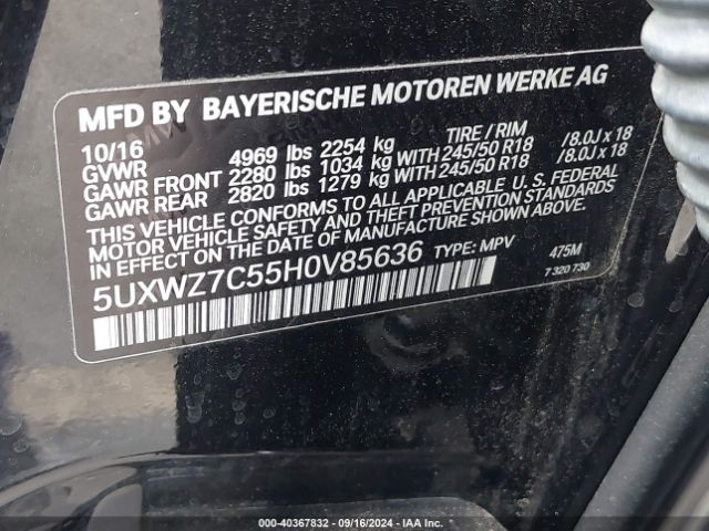 5UXWZ7C55H0V85636 BMW X3 Sdrive28i