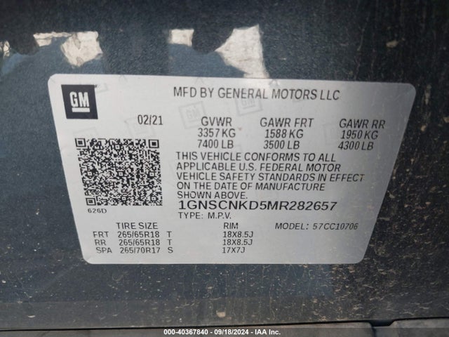 Chevrolet Tahoe 2wd Lt 2021 1GNSCNKD5MR282657 Image 9