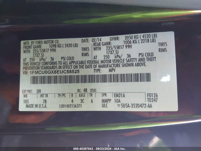 Ford ESCAPE SE 2014 1FMCU0GX8EUC58525 Image 9