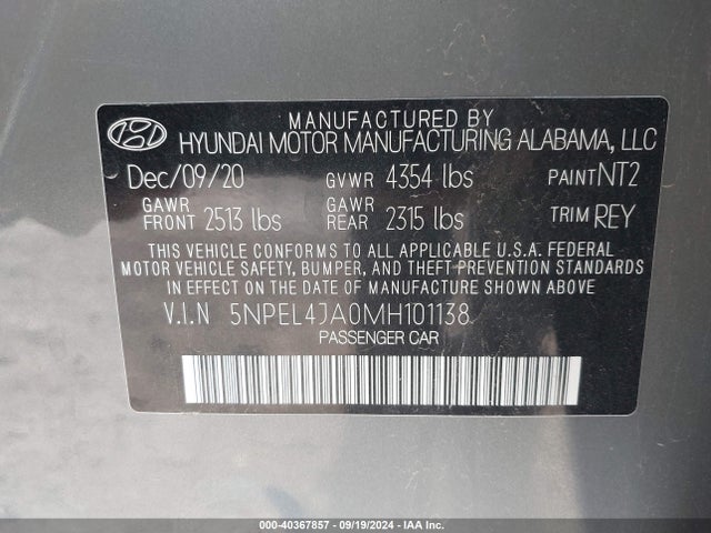Hyundai SONATA SEL 2021 5NPEL4JA0MH101138 Image 9