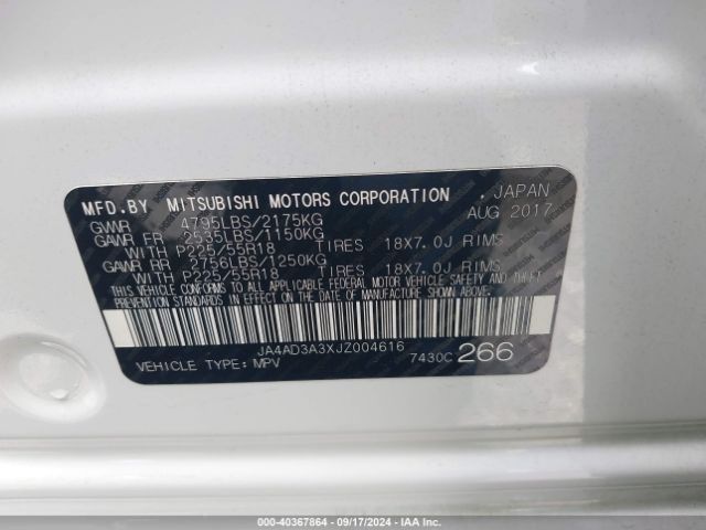 JA4AD3A3XJZ004616 Mitsubishi Outlander Sel