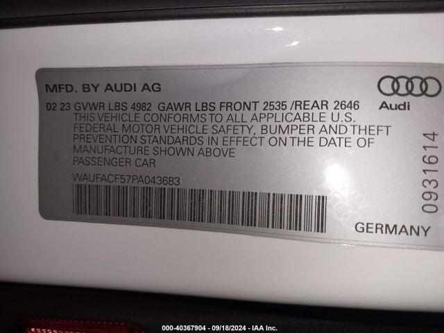 WAUFACF57PA043683 Audi A5 Sportback Premium Plus 45 Tfsi S Line Quattro S Tronic