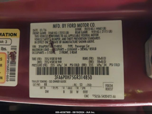 3FA6P0H75GR314850 Ford FUSION SE