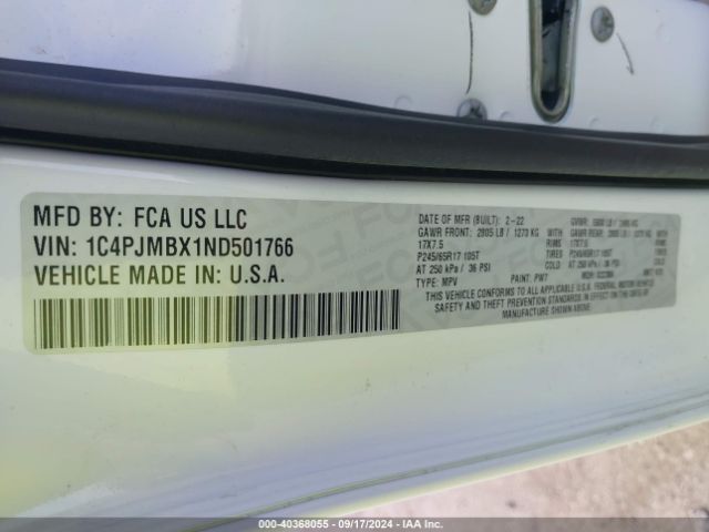 1C4PJMBX1ND501766 Jeep Cherokee Trailhawk 4x4