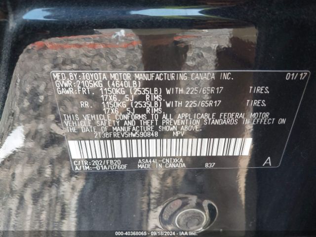 2T3BFREV5HW590848 Toyota RAV4 LE