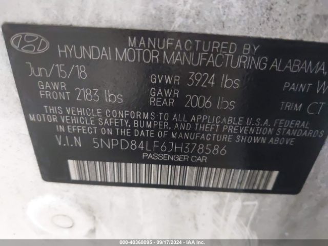 5NPD84LF6JH378586 Hyundai Elantra Limited