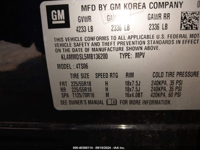 KL4MMDSL5MB136200 Buick Encore Gx Fwd Select