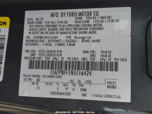 Ford Mustang Gt Premium 2022 1FATP8FF1N5116424 Image 9