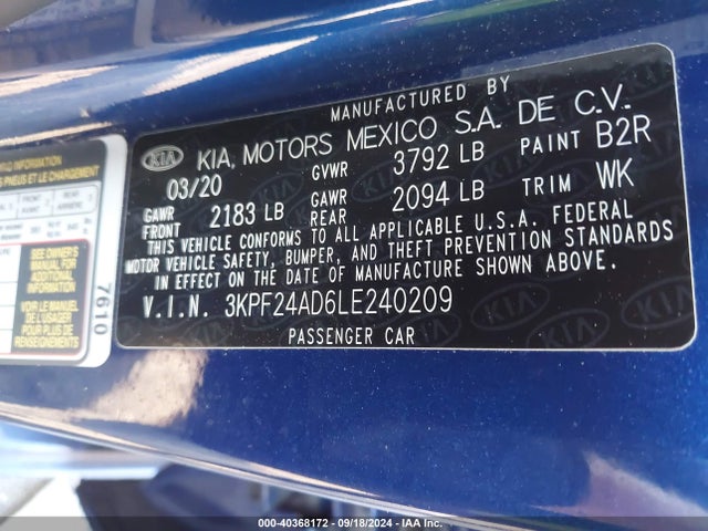KIA Forte Lxs 2020 3KPF24AD6LE240209 Image 9