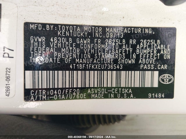 Toyota CAMRY SE 2014 4T1BF1FKXEU736543 Image 9