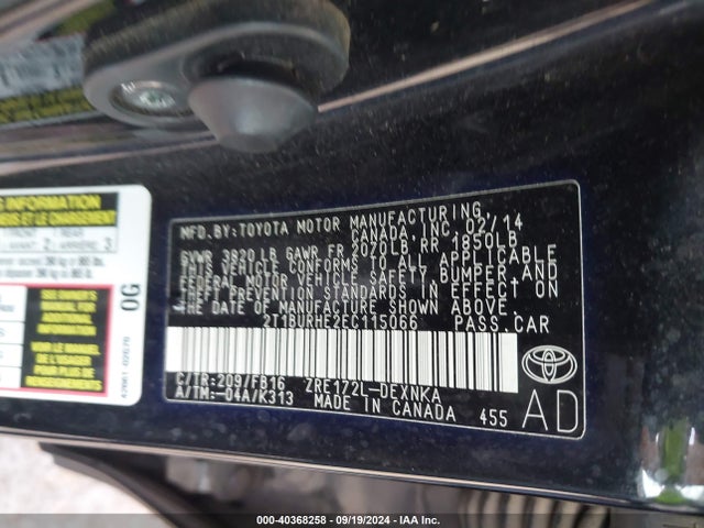 Toyota COROLLA LE 2014 2T1BURHE2EC115066 Image 9