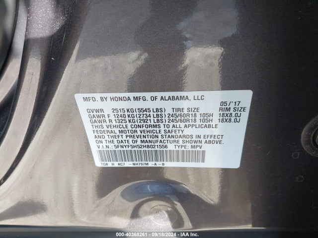 Honda Pilot Ex-l 2017 5FNYF5H52HB021556 Image 9