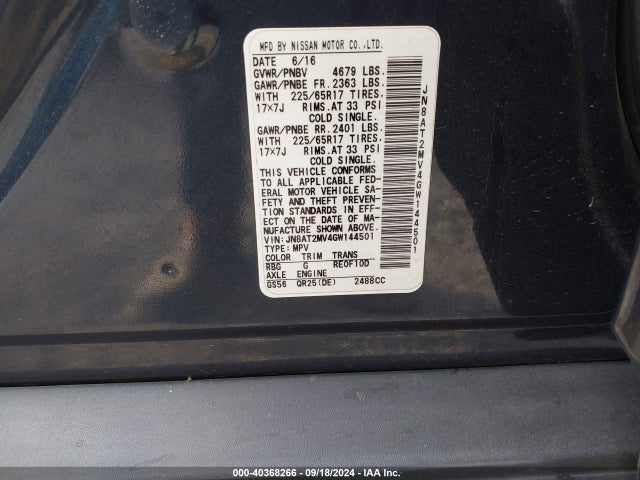 Nissan ROGUE S 2016 JN8AT2MV4GW144501 Image 9