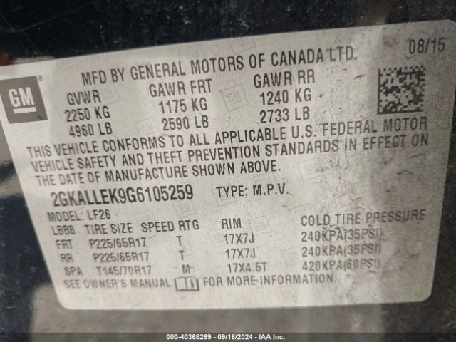 2GKALLEK9G6105259 GMC TERRAIN SL