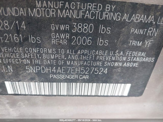 Hyundai ELANTRA SE 2014 5NPDH4AE7EH527524 Image 9