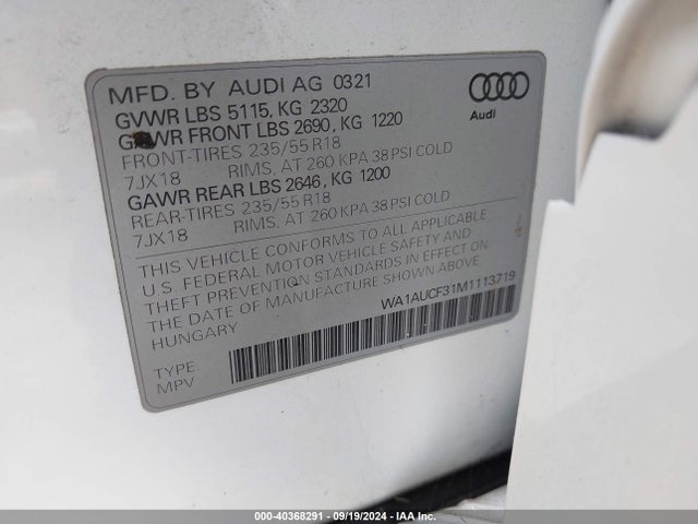 WA1AUCF31M1113719 Audi Q3 Premium 40 Tfsi Quattro Tiptronic