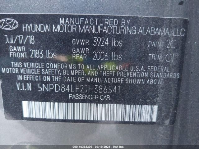 5NPD84LF2JH386541 Hyundai Elantra Value Edition