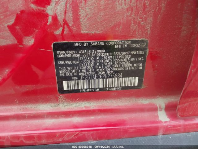 JF2GTAEC6PH275884 Subaru Crosstrek Premium