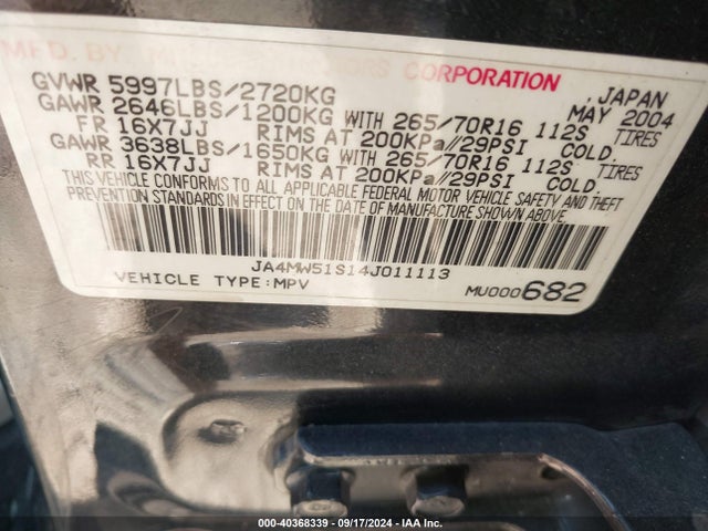 2004 MITSUBISHI MONTERO JA4MW51S14J011113 Photo 8