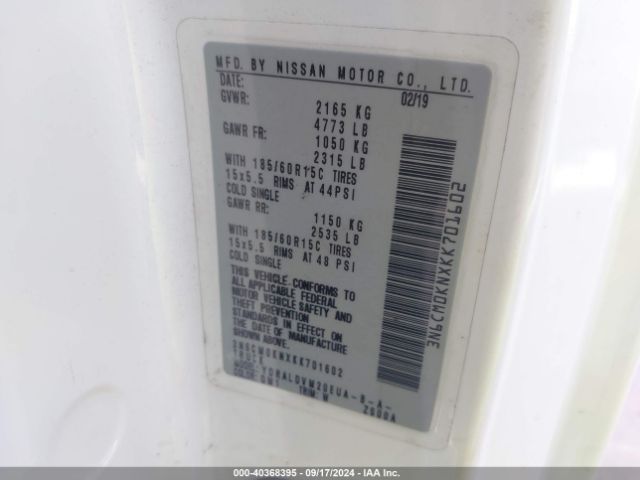 3N6CM0KNXKK701602 Nissan Nv200 S