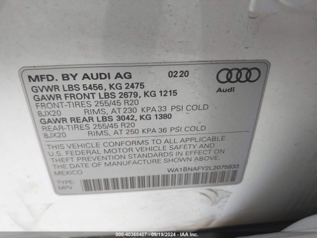 WA1BNAFY2L2075833 Audi Q5 Premium Plus 45 Tfsi Quattro S Tronic
