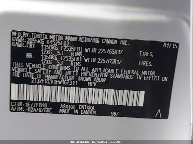 Toyota RAV4 LE 2015 2T3ZFREV1FW167311 Image 9