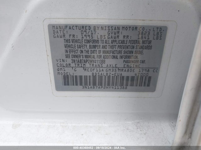 Nissan SENTRA S 2017 3N1AB7AP2HY411388 Image 9