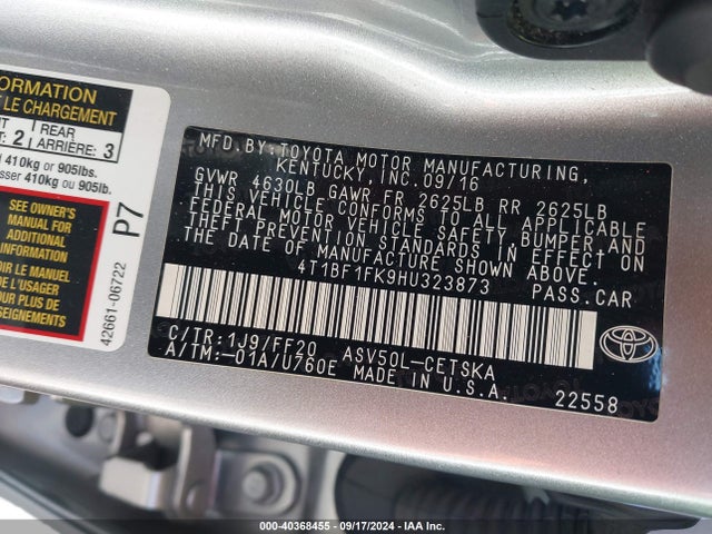 Toyota CAMRY SE 2017 4T1BF1FK9HU323873 Image 9