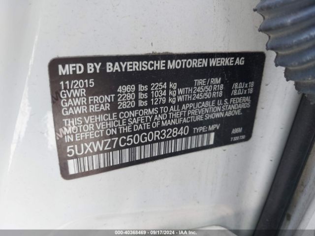 5UXWZ7C50G0R32840 BMW X3 Sdrive28i