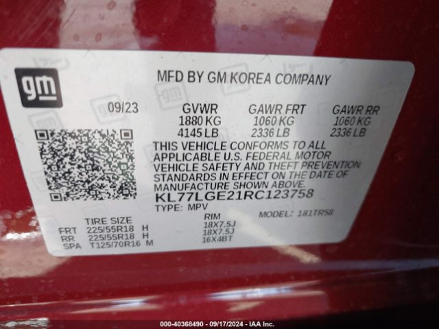 KL77LGE21RC123758 Chevrolet Trax Fwd 1rs