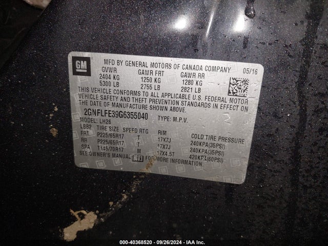 Chevrolet EQUINOX LT 2016 2GNFLFE39G6355040 Image 9
