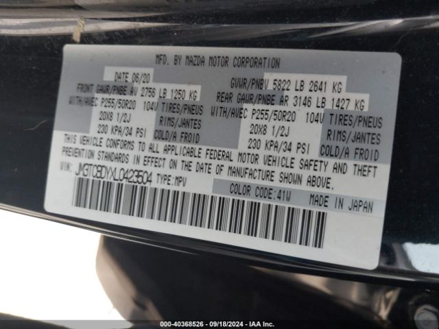 JM3TCBDYXL0423504 Mazda Cx-9 Grand Touring