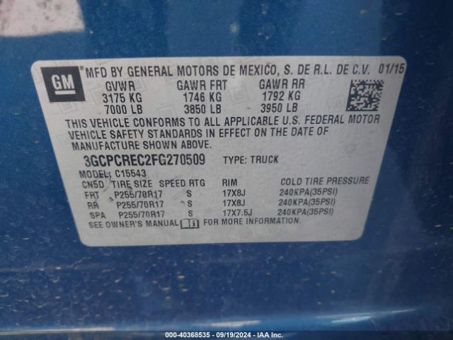 3GCPCREC2FG270509 Chevrolet Silverado 1500 1lt
