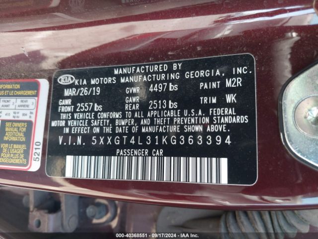 5XXGT4L31KG363394 KIA Optima Lx