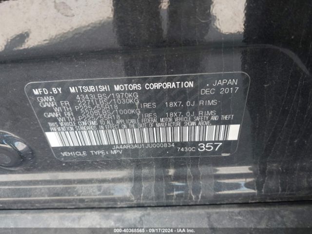 JA4AR3AU1JU000834 Mitsubishi Outlander Sport 2.0 Es
