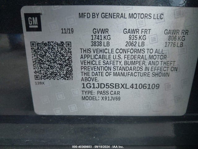 1G1JD5SBXL4106109 Chevrolet Sonic Fwd  Lt