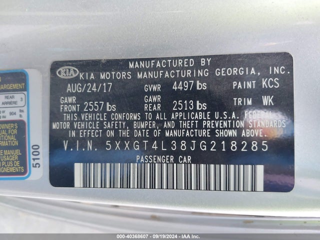 KIA Optima Lx 2018 5XXGT4L38JG218285 Image 9