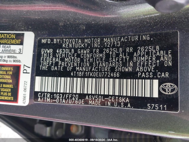 Toyota CAMRY SE 2014 4T1BF1FK0EU772466 Image 9
