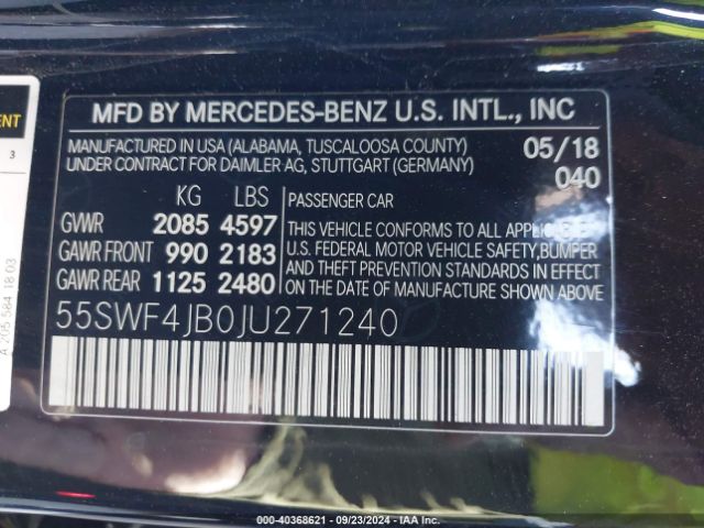 55SWF4JB0JU271240 Mercedes-Benz C 300