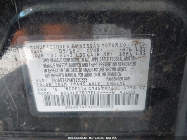 3N1AB7AP4KY230333 Nissan SENTRA S
