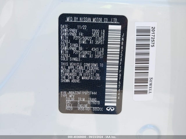 JN8AZ2AF1P9757444 Infiniti Qx80 Premium Select