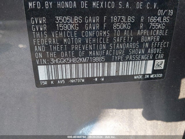 Honda FIT EX 2019 3HGGK5H82KM719865 Image 9