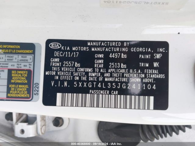 5XXGT4L35JG241104 KIA Optima S