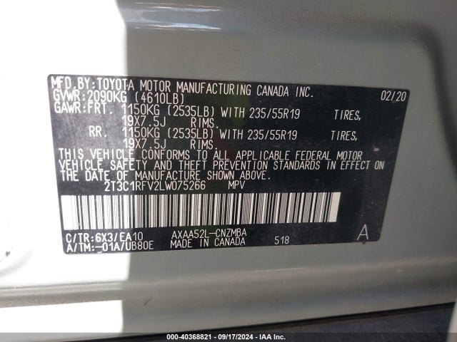 Toyota Rav4 Xle Premium 2020 2T3C1RFV2LW075266 Image 9