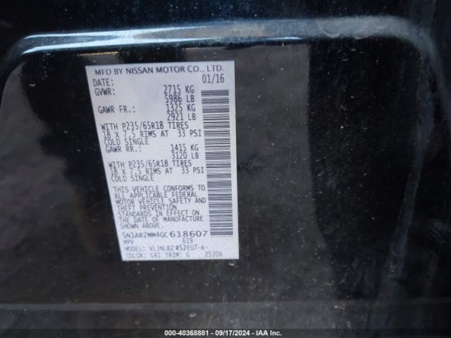 5N1AR2MM4GC618607 Nissan Pathfinder Platinum/s/sl/sv